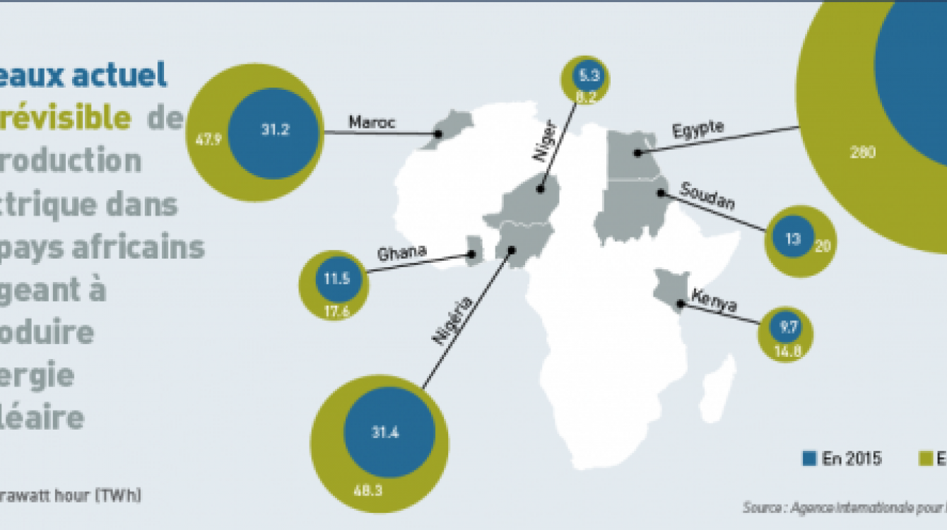 Niveaux actuel  et prévisible  de la production électrique dans les pays africains songeant à introduire l’énergie nucléaire