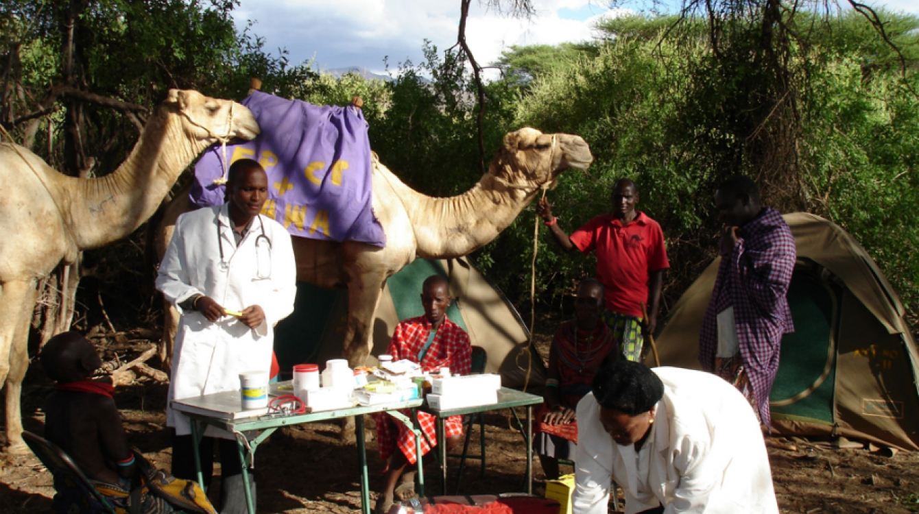 Health workers attend to patients at a camel mobile clinic in Samburu, Kenya. Photo credit: CHAT