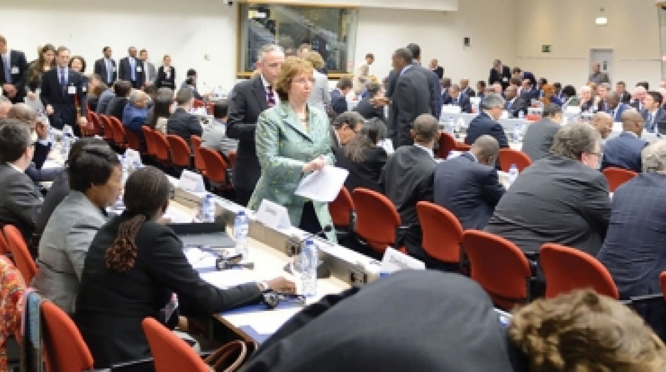 Participants at a ministerial meeting on the margins of the EU-Africa Summit in Brussels.