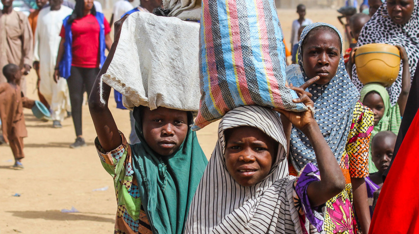Watoto katika kambi ya wakimbizi wa ndani iliyoko Maiduguri, Borno, Nigeria