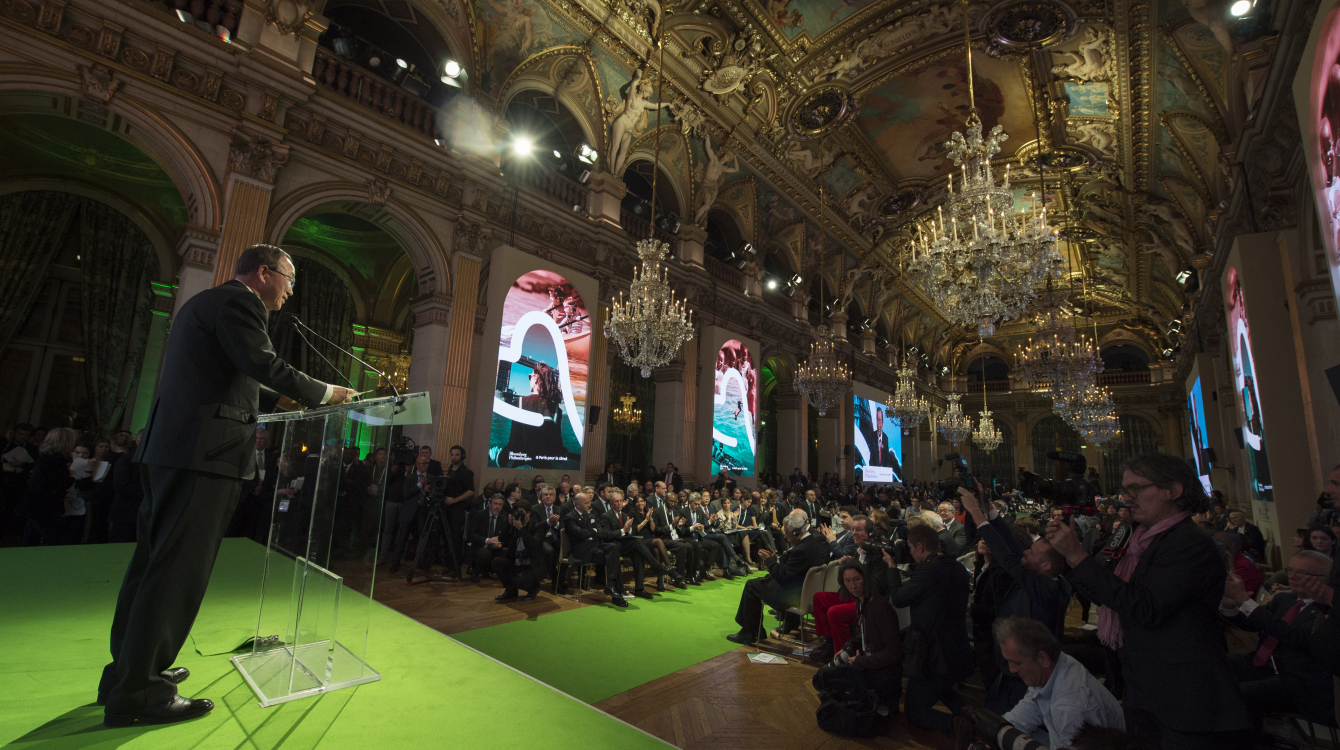 UN Secretary-General Ban Ki-moon addresses a summit of local leaders at the  climate change conference in Paris. Photo: UN Photo/Eskinder Debebe