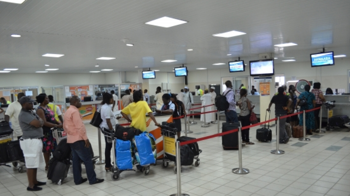 Passengers in the departure hall of Kotoka International Airport, Accra, Ghana. Photo: Ghana Airports Company