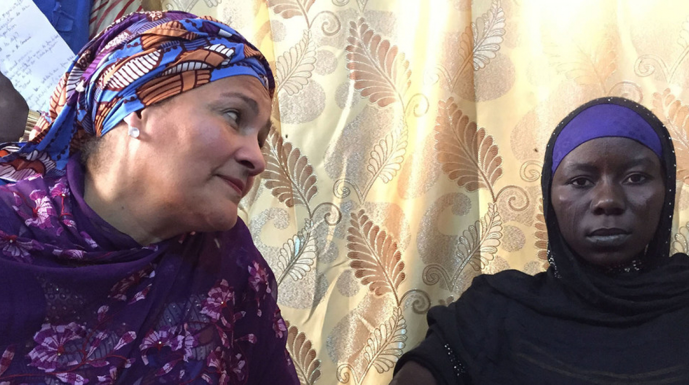 In Bol, Chad, the Deputy Secretary-General, Amina Mohammed (l) meets Halima Yakoy Adam who survived a Boko Haram suicide bombing mission.