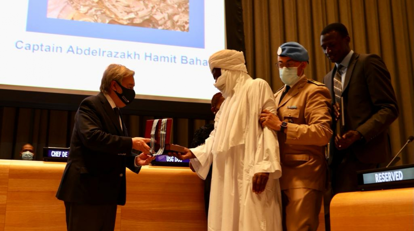 Captain Abdelrazakh Hamit Bahar's father, Bahar Haggar Hamid, accepted the award.