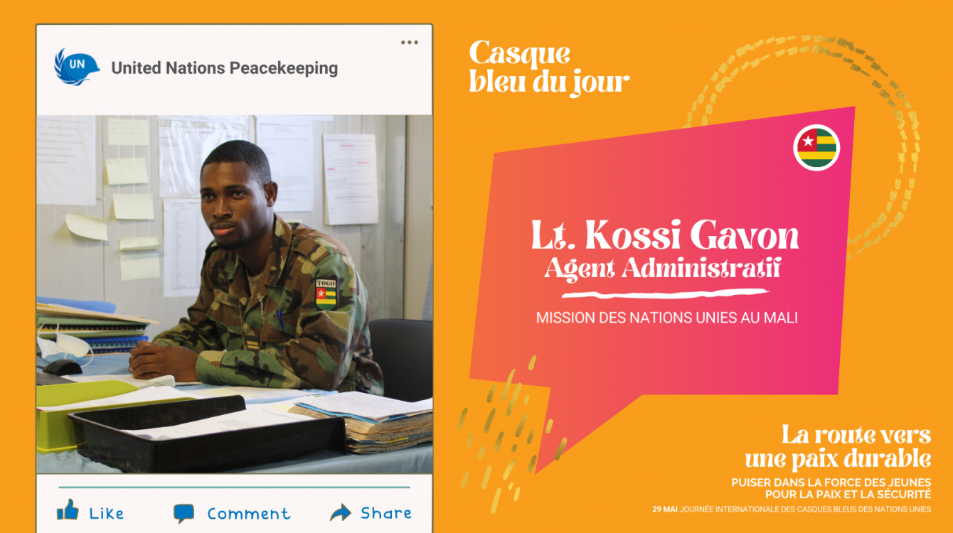 Kossi Gavon, 24 ans, est un lieutenant togolais servant dans la mission de maintien de la paix des Nations Unies au Mali. (MINUSMA).