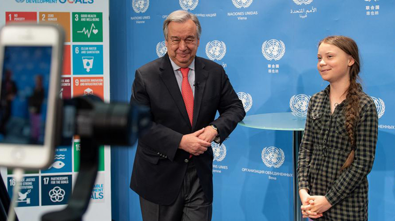 Le Secrétaire général António Guterres et Greta Thunberg.