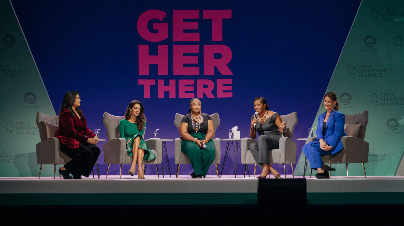Michelle Obama speaks at panel discussion with Amal Clooney, Melinda French Gates and Wanjiru Wahome