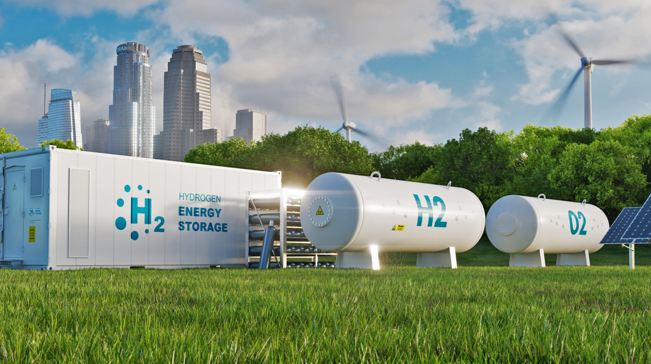 3D rendering of a concept of an energy storage system based on electrolysis of hydrogen.