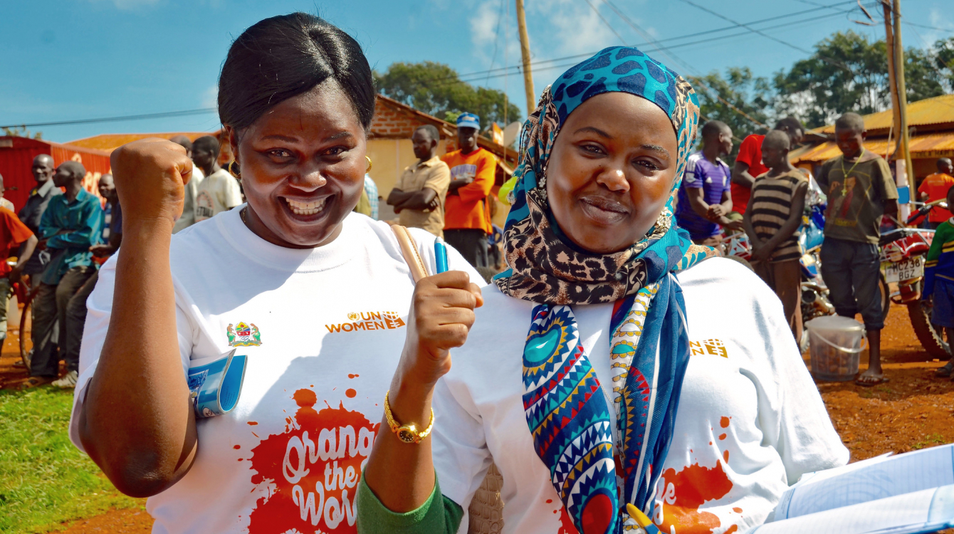 Women celebrating Orange the World.