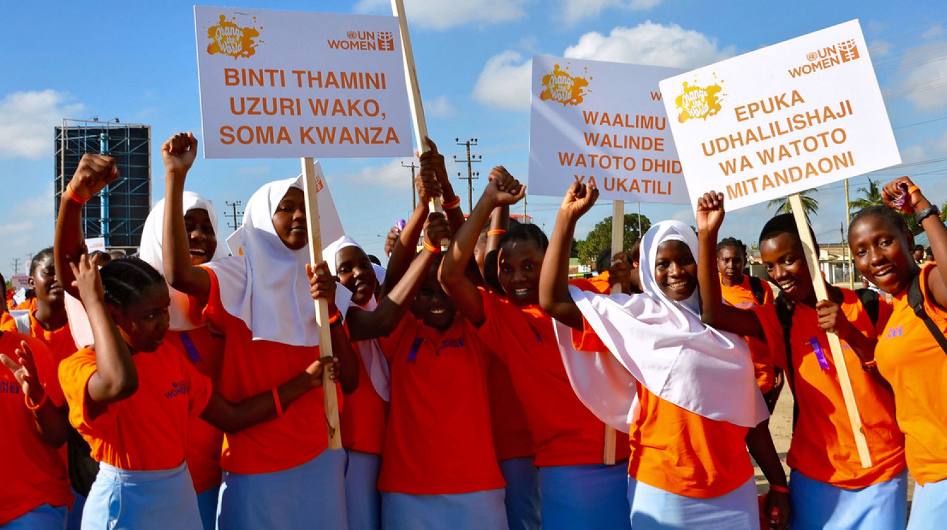 In Dar es Salaam, Tanzania, school girls organize a march against gender violence.