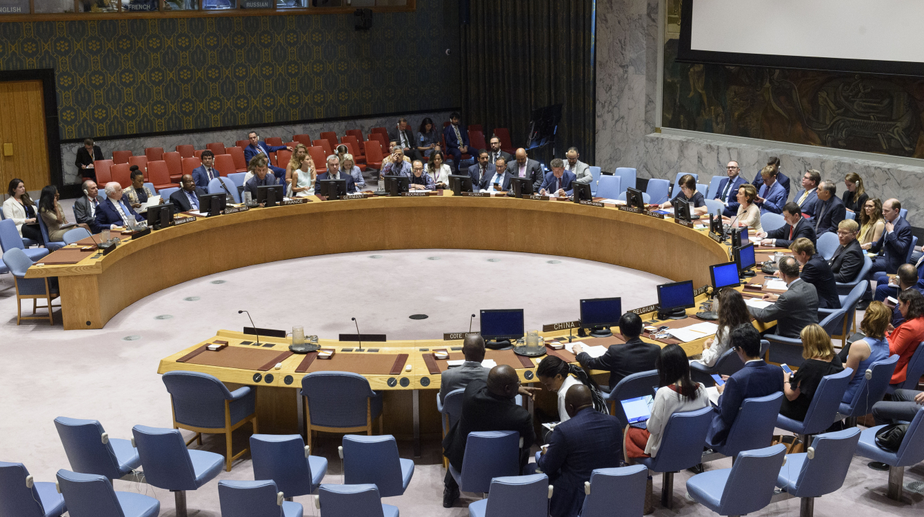 A wide view of the UN Security Council chamber as members vote to adopt resolution 2510 on Libya (file photo).