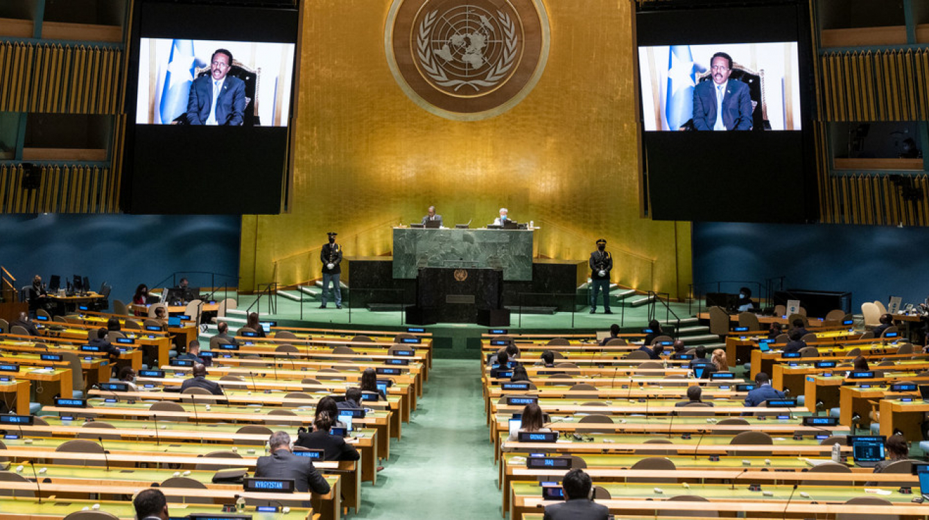 President Mohamed Abdullahi Mohamed Farmajo of Somalia addresses the general debate of the UN General Assembly’s 76th session.