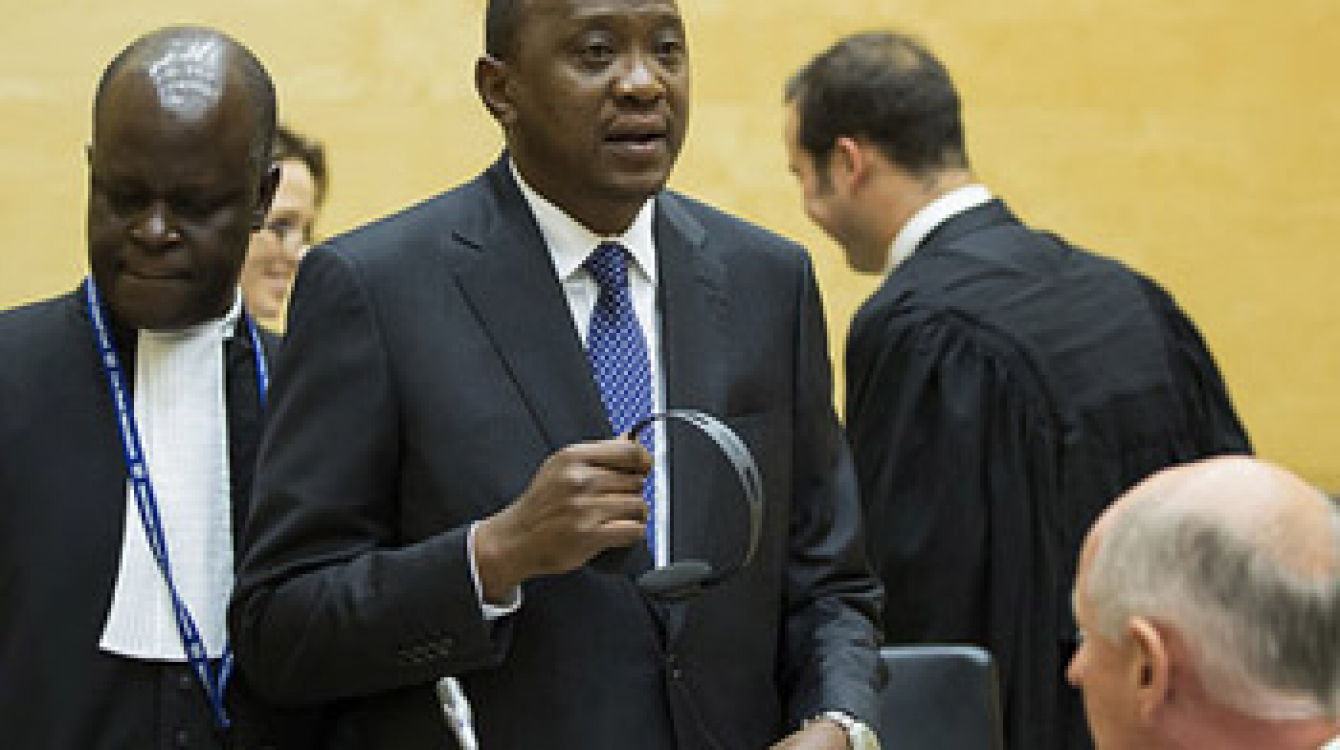 Uhuru Muigai Kenyatta at the Status conference on 8 October 2014. The Hague, Trial Chamber V(b) of the International Criminal Court (ICC) held two status conferences in the case The Prosecutor v. Uhuru Muigai Kenyatta at the seat of the Court in The Hague