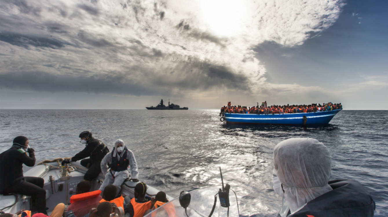 Migrants from Africa and elsewhere rescued from a smuggler's boat by an Italian naval ship in the Mediterranean. Photo credit: UNHCR/A. D'Amato