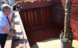 António Guterres watches grain being loaded on the Kubrosliy ship in Odesa, Ukraine