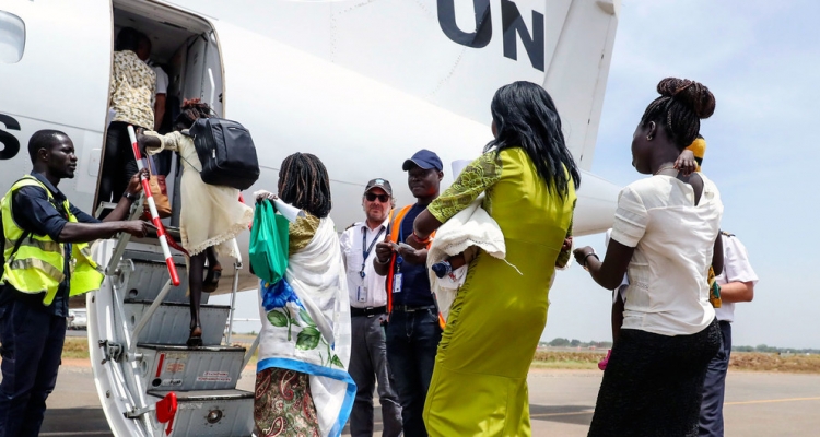 After staying at the UN peacekeeping mission’s protection site in Juba for several years, 13 mostly internally displaced women and children voluntarily returned to waiting relatives in their hometown of Malakal, South Sudan.