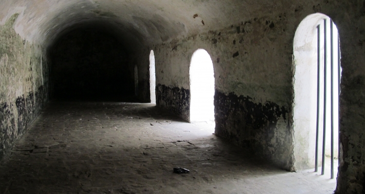 Ghana, Elmina Castle, slave holding cell for 200 slaves.