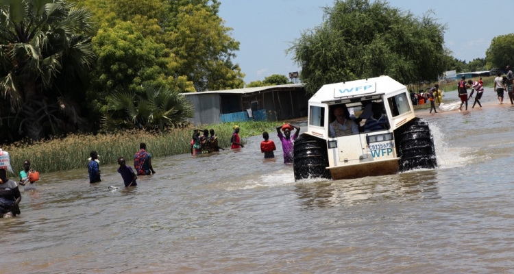 WFP Sherp vehicles transport vital aid in flood-hit Jonglei, South Sudan. Photo: WFP/Musa Mahadi