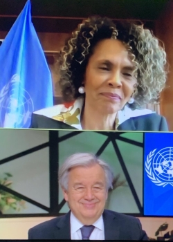 UN Secretary-General António Guterres (down) & USG Christina Duarte (up)