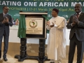 African Union chairperson and president of Rwanda Paul Kagame, president of Niger Mahamadou Issoufou and African Union Commission chairperson Moussa Faki Mahamat at the launch of AfCFTA in Kigali in March 2018.