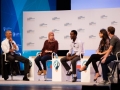 Young entrepreneurs from Egypt, Rwanda and Peru discuss their experiences with US former President Barack Obama and Facebook CEO Mark Zuckerberg at an entrepreneurship summit at Stanford University last year. Photo: Stanford University/Aaron Kehoe