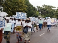 Liberian women marching through the streets of Monrovia agitating for peace. 