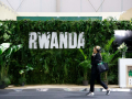 A participant walks past the Rwanda pavillon at the Sharm El Sheikh International Convention Centre