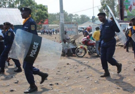 Des policiers lors de manifestations à Kinshasa en République démocratique du Congo en janvier 2015. Photo : MONUSCO