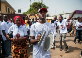 Liberian political party supporters celebrate an election victory. Photo: UN /Albert González Farran