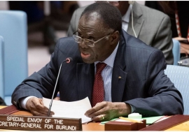 Micheal Kafanda, Special Envoy of the Secretary-General for Burundi, briefs UN Security Council members on the situation in the country. Photo: UN/ Eskinder Debebe