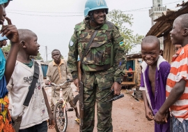 UN peacekeepers patrol the PK5 neighborhood of Bangui, the capital of the Central African Republic