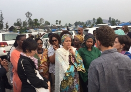 Deputy Secretary-General Amina Mohammed (left) and UN Women Executive Director Phumzile Mlambo-Ngcuka lead high-level mission to Mugunga Camp for internally displaced people, in Goma, Democratic Republic of the Congo (DRC). Photo: UN News/Lulu Gao