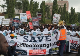 Nigerian youth campaigning for a reduction in the age limit of those vying for office.