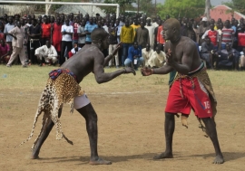 Two men wrestling