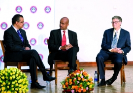 Haddis Tadesse, middle, with Ethiopian Minister of Foreign Affairs, Tedros Adhanom, left, and  Bill Gates.