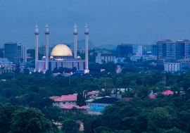 Wide view of Abuja, Nigeria, early evening.
