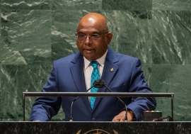 UN General Assembly President Abdulla Shahid addresses the general debate of the UN General Assembly