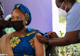 Second Lady of Ghana receives COVID-19 vaccine.