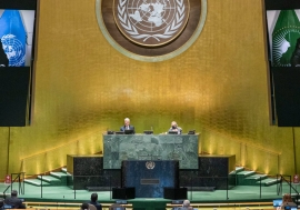 南非总统拉马福萨在联合国大会第75届会议上发表视频讲话。