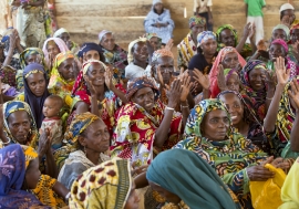 Women at a meeting held at the UN Women multipurpose centre in the Ngam refugee camp, Cameroon