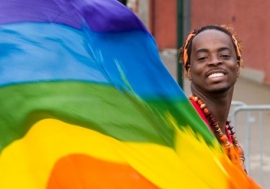 Displaying the rainbow flag of gay rights activists