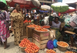 Tomato trader, Margaret Lartey, in a market in Ghana. Photo: Efam Awo Dovi