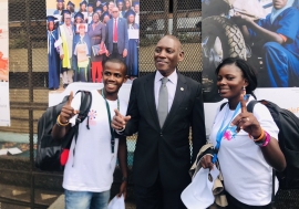 Mabingue Ngom (middle) with youths at a forum in Dakar, Senegal