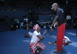 Actors in a skit depicting violence against women. The vice  is on the increase in Zimbabwe and other countries in Africa.Photo: Joseph Mathenge