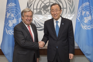 Secretary-General Ban Ki-moon (right) meets with António Guterres, Secretary-General-designate. UN Photo/Eskinder Debebe
