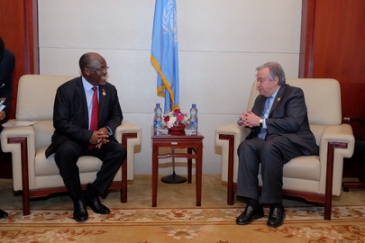 Secretary-General António Guterres meets with John Pombe Joseph Magufuli, President of Tanzania at the 28th summit of the African Union (AU), in Addis Ababa, Ethiopia. UN Photo/Antonio Fiorente