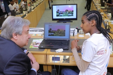 Secretary-General António Guterres attends a Science, Technology, Engineering and Mathematics (STEM) Event on Digital Coding at the 32nd Assembly of the African Union in Addis Ababa, Ethiopia. Photo Credits:UN Photo/Antonio Fiorente