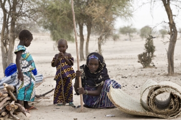 Des réfugiés nigérian installent commencent la construction d’un abri dans le camp de Sayam Forage, dans la région de Diffa, au Niger. Photo : UNHCR / Hélène Caux