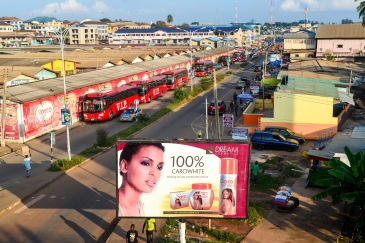 An ad of a skin whitening cosmetic product in Kumasi, Ghana. 