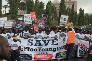 Nigerian youth campaigning for a reduction in the age limit of those vying for office.